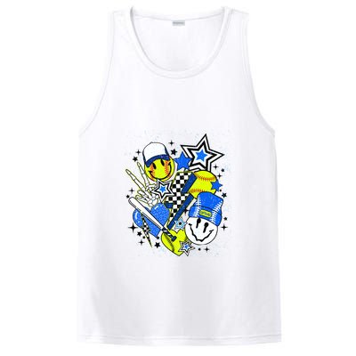 Retro Softball Vibes Funny Softball Smile Face Meme PosiCharge Competitor Tank