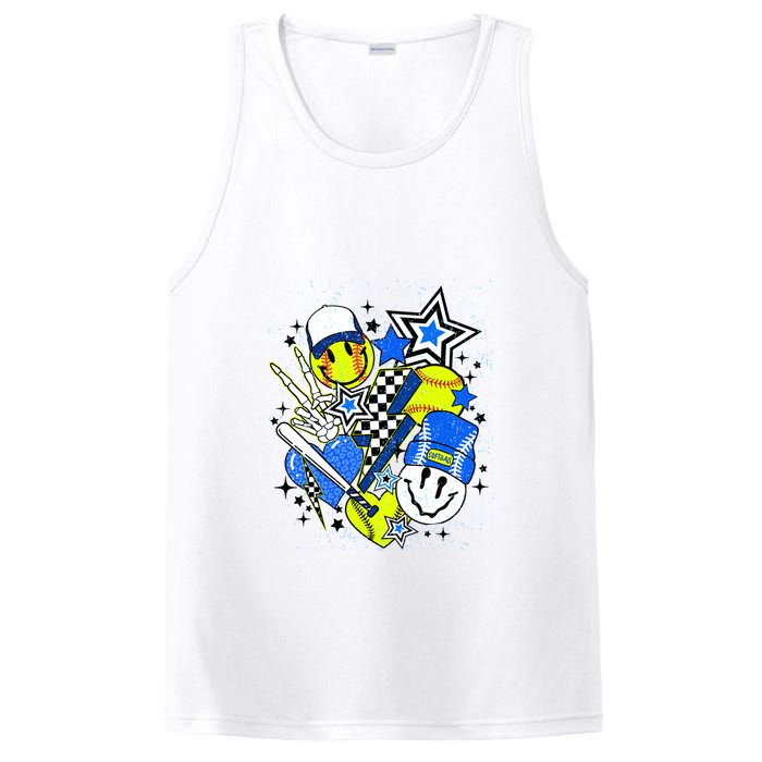 Retro Softball Vibes Funny Softball Smile Face Meme PosiCharge Competitor Tank