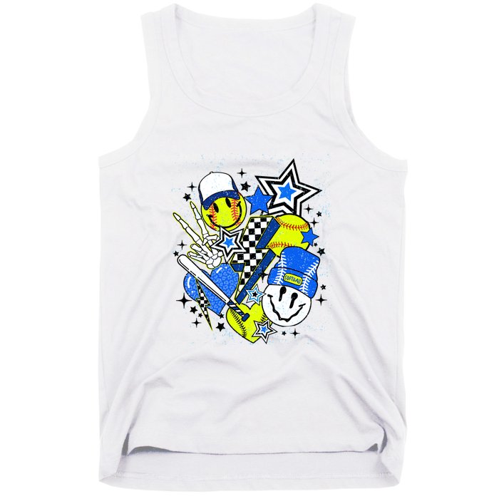 Retro Softball Vibes Funny Softball Smile Face Meme Tank Top