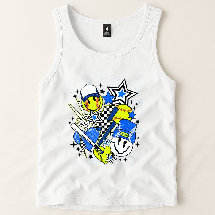 Retro Softball Vibes Funny Softball Smile Face Meme Tank Top
