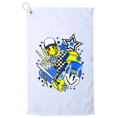 Retro Softball Vibes Funny Softball Smile Face Meme Golf Towel