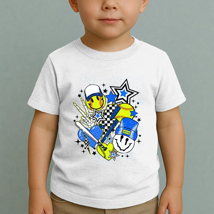 Retro Softball Vibes Funny Softball Smile Face Meme Toddler T-Shirt