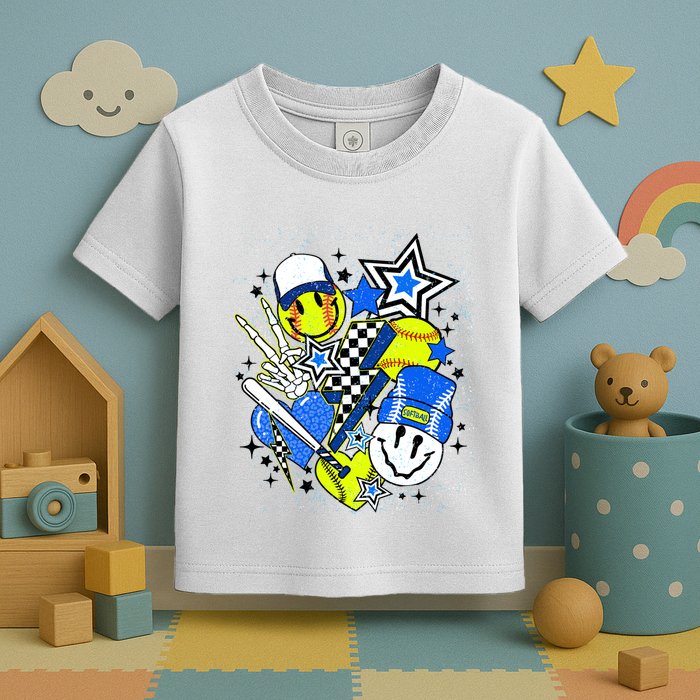 Retro Softball Vibes Funny Softball Smile Face Meme Toddler T-Shirt