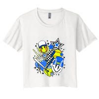Retro Softball Vibes Funny Softball Smile Face Meme Crop Top