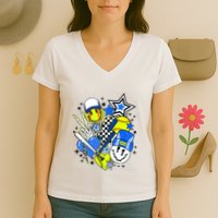 Retro Softball Vibes Funny Softball Smile Face Meme Women's V-Neck T-Shirt