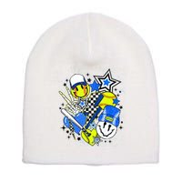Retro Softball Vibes Funny Softball Smile Face Meme Short Acrylic Beanie