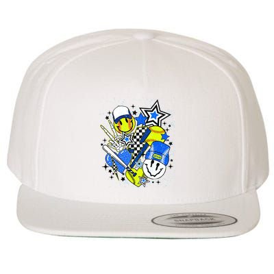 Retro Softball Vibes Funny Softball Smile Face Meme Wool Snapback Cap