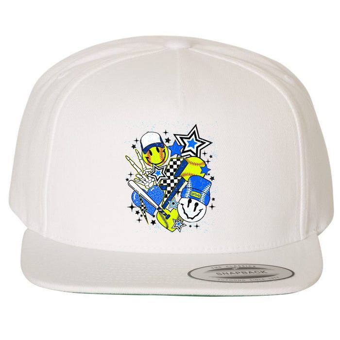 Retro Softball Vibes Funny Softball Smile Face Meme Wool Snapback Cap