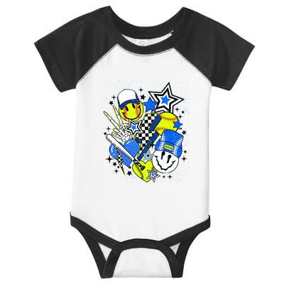 Retro Softball Vibes Funny Softball Smile Face Meme Infant Baby Jersey Bodysuit