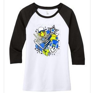 Retro Softball Vibes Funny Softball Smile Face Meme Women's Tri-Blend 3/4-Sleeve Raglan Shirt