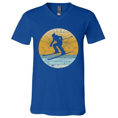 Retro Skiing Vintage Style Sport Ski Gift Funny Gift V-Neck T-Shirt