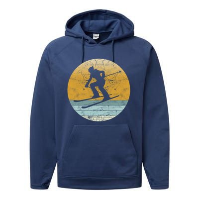 Retro Skiing Vintage Style Sport Ski Gift Funny Gift Performance Fleece Hoodie