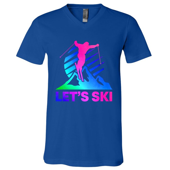 Retro Ski Vintage 80s 90s Skiing Outfit Gift V-Neck T-Shirt