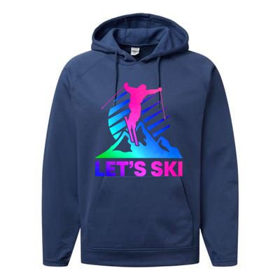 Retro Ski Vintage 80s 90s Skiing Outfit Gift Performance Fleece Hoodie