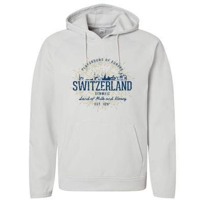 Retro Style Vintage Switzerland Performance Fleece Hoodie