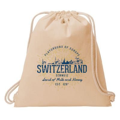 Retro Style Vintage Switzerland Drawstring Bag