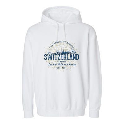 Retro Style Vintage Switzerland Garment-Dyed Fleece Hoodie