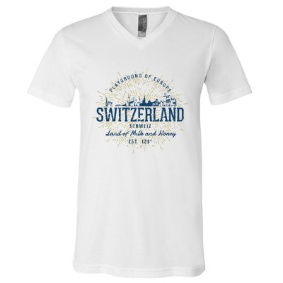 Retro Style Vintage Switzerland V-Neck T-Shirt