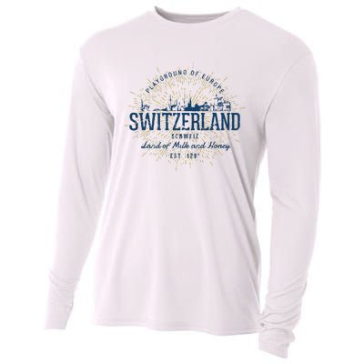 Retro Style Vintage Switzerland Cooling Performance Long Sleeve Crew