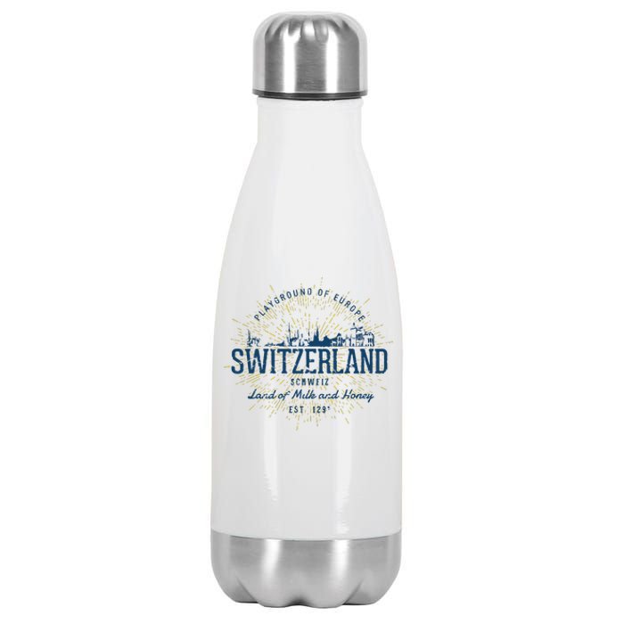 Retro Style Vintage Switzerland Stainless Steel Insulated Water Bottle