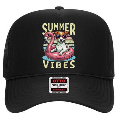 Retro Summer Vibes Jack Russell Dog Vacation Design High Crown Mesh Back Trucker Hat