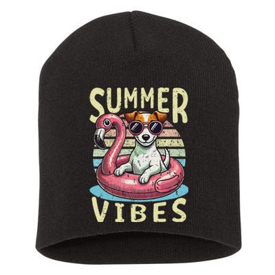 Retro Summer Vibes Jack Russell Dog Vacation Design Short Acrylic Beanie