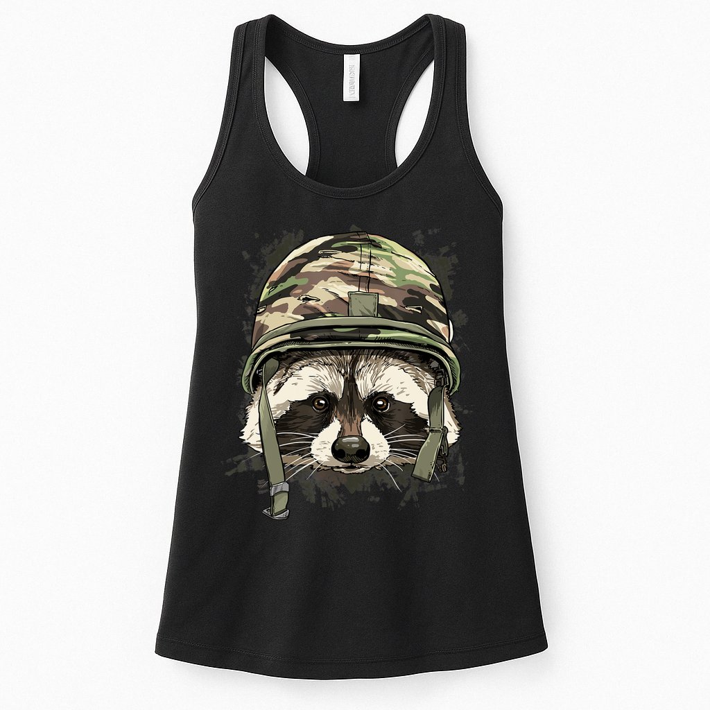Raccoon Soldier Veteran Army Raccoon American Animal Lover Womens Tank Top