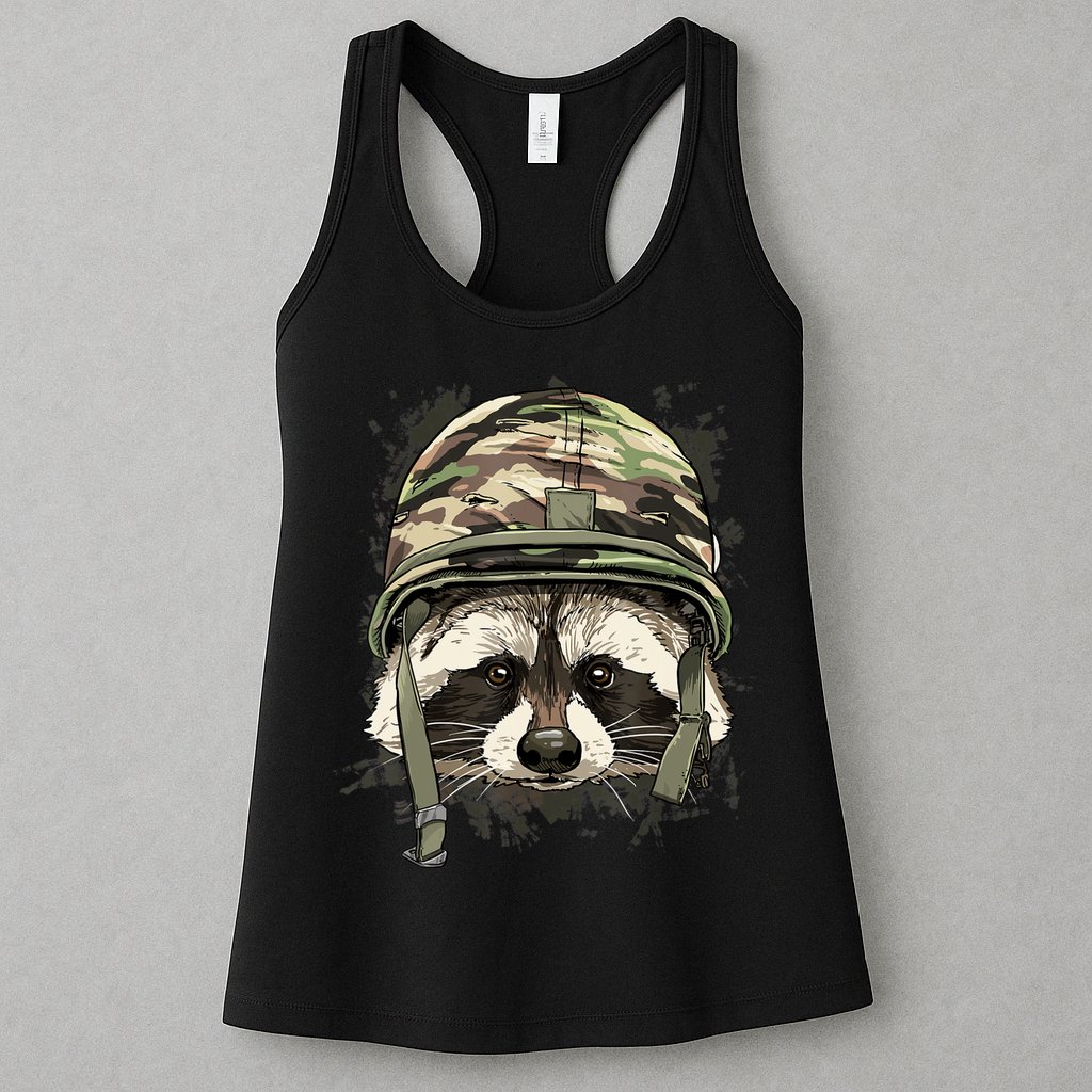 Raccoon Soldier Veteran Army Raccoon American Animal Lover Womens Tank Top