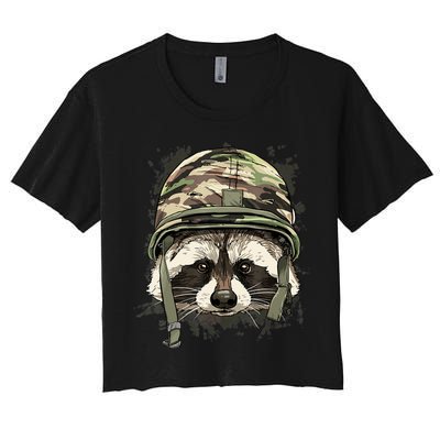Raccoon Soldier Veteran Army Raccoon American Animal Lover Women's Crop Top Tee