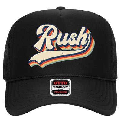 Rush Surname Vintage Retro Gift High Crown Mesh Back Trucker Hat