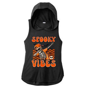 Retro Spooky Vibes Dabbing Skeleton Halloween Design Gift Ladies PosiCharge Tri-Blend Wicking Draft Hoodie Tank