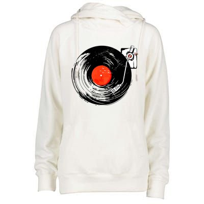 Retro Style Vintage Record Player Womens Funnel Neck Pullover Hood