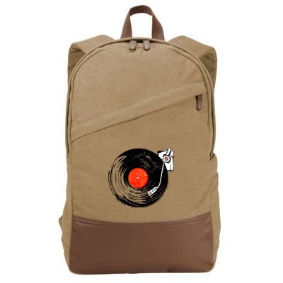 Retro Style Vintage Record Player Cotton Canvas Backpack