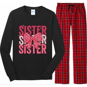 Retro Sister ValentineS Day Heart Coquette Bow Matching Gift Long Sleeve Pajama Set