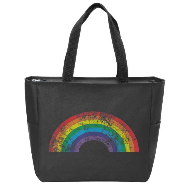 Rainbow Shirt Vintage 80s Retro Style Women Men Girls Gift Zip Tote Bag