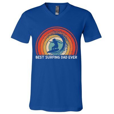 Retro Style Vintage Best Surfing Dad Ever Fathers Day Meaningful Gift V-Neck T-Shirt