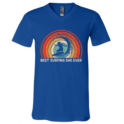 Retro Style Vintage Best Surfing Dad Ever Fathers Day Meaningful Gift V-Neck T-Shirt