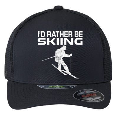 Retro Ski Vacation Winter Sports Skiers Id Rather Be Skiing Flexfit Unipanel Trucker Cap