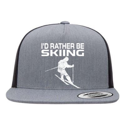 Retro Ski Vacation Winter Sports Skiers Id Rather Be Skiing Flat Bill Trucker Hat