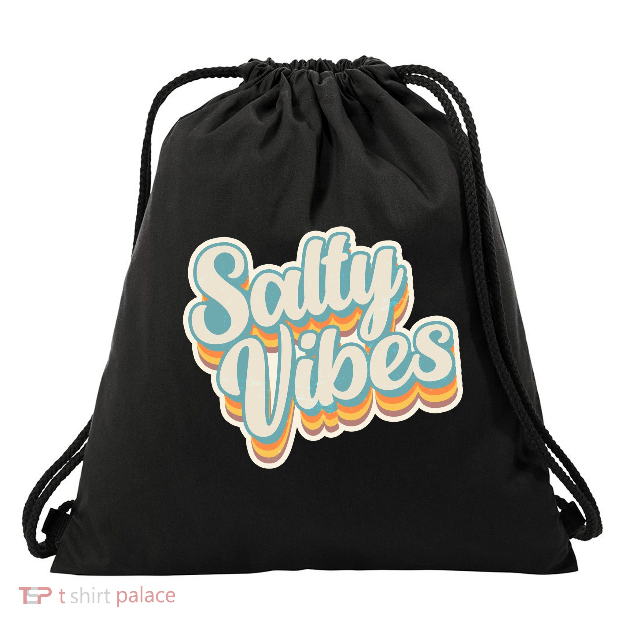 Retro Salty Vibes Beach Lover Drawstring Bag