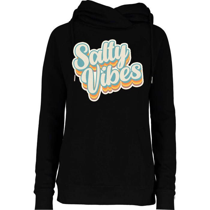 Retro Salty Vibes Beach Lover Womens Funnel Neck Pullover Hood