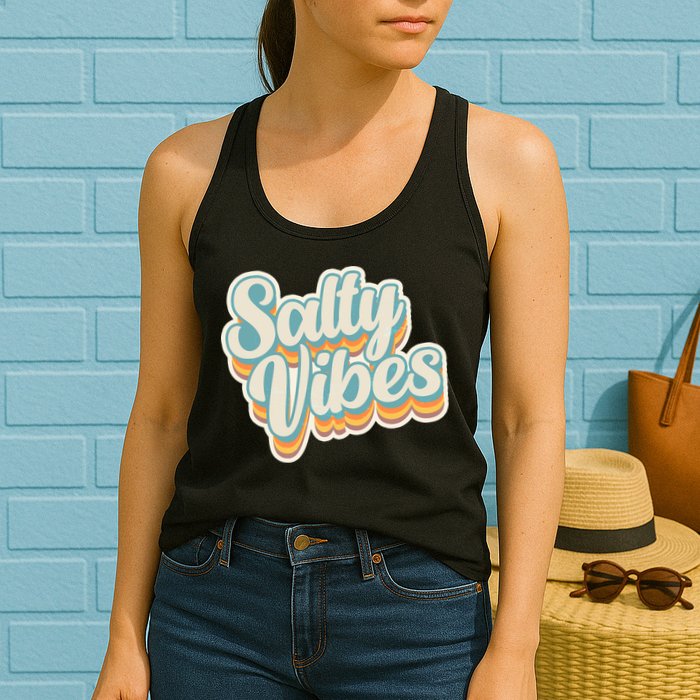 Retro Salty Vibes Beach Lover Womens Tank Top