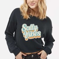 Retro Salty Vibes Beach Lover Cropped Pullover Crew