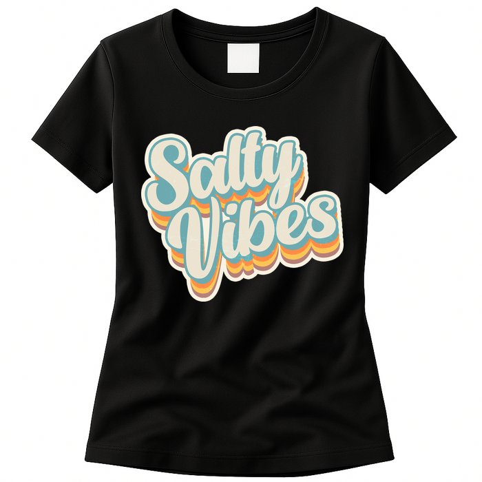Retro Salty Vibes Beach Lover Womens T-Shirt