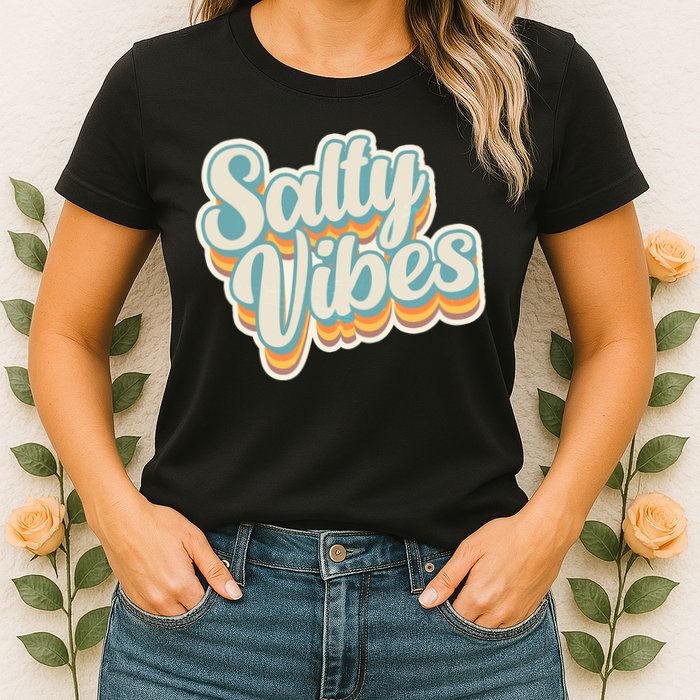 Retro Salty Vibes Beach Lover Womens T-Shirt