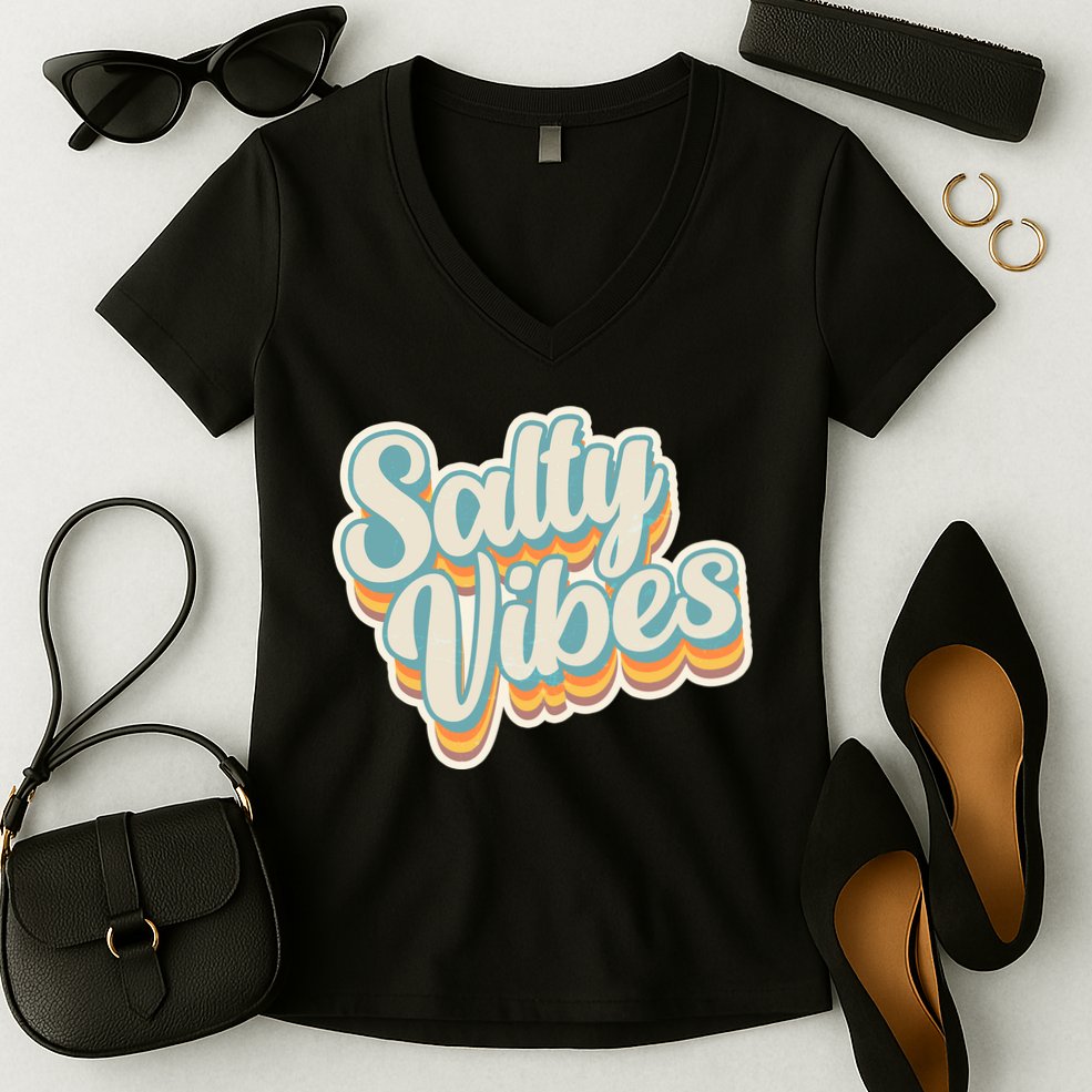 Retro Salty Vibes Beach Lover Women's V-Neck T-Shirt