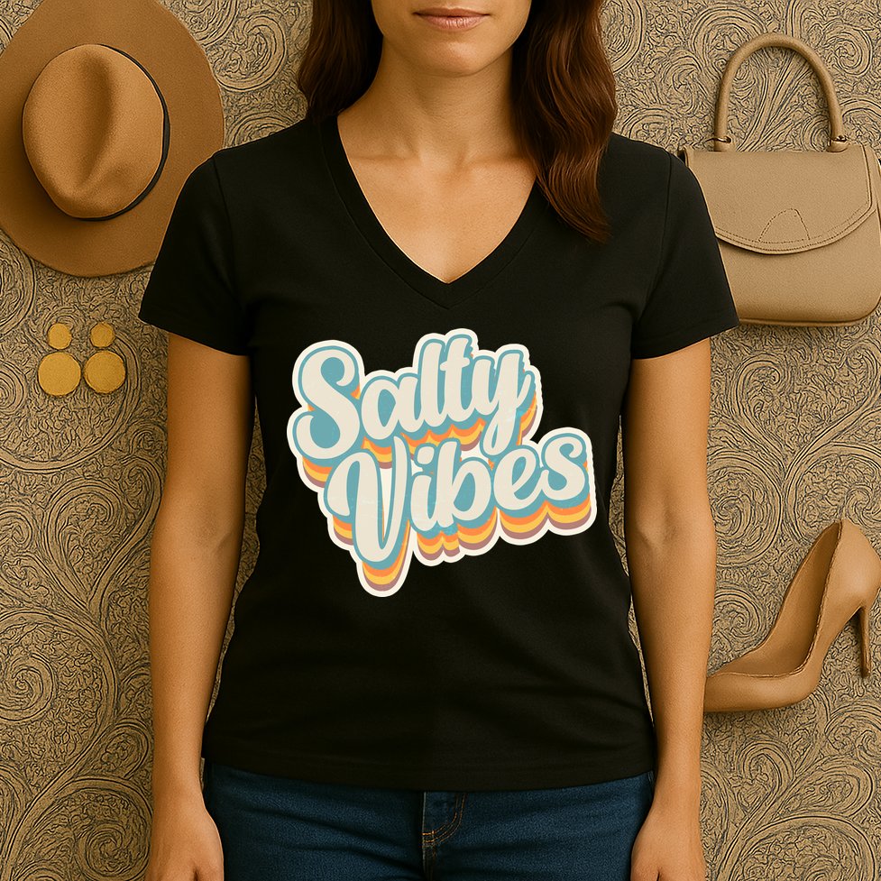 Retro Salty Vibes Beach Lover Women's V-Neck T-Shirt