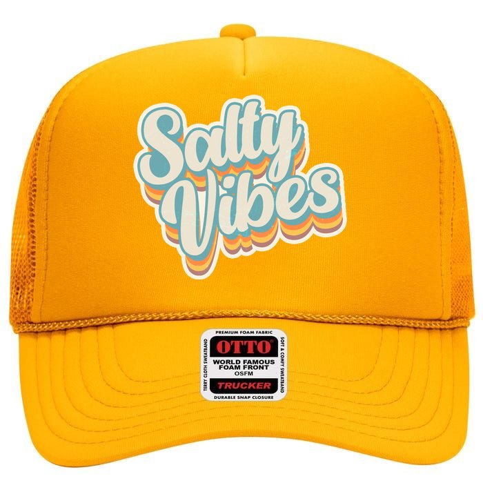 Retro Salty Vibes Beach Lover High Crown Mesh Back Trucker Hat