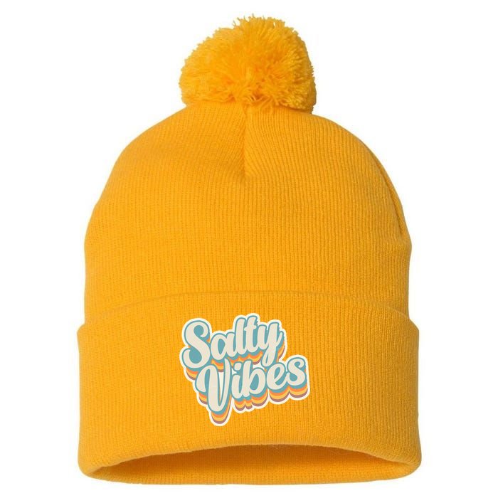 Retro Salty Vibes Beach Lover Pom Pom 12in Knit Beanie