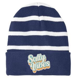 Retro Salty Vibes Beach Lover Striped Beanie with Solid Band